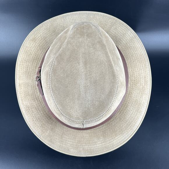 Vintage London Fog Mens Fedora Size Medium 7 - 7 1/8 Tan Leather Made In USA - Picture 6 of 14